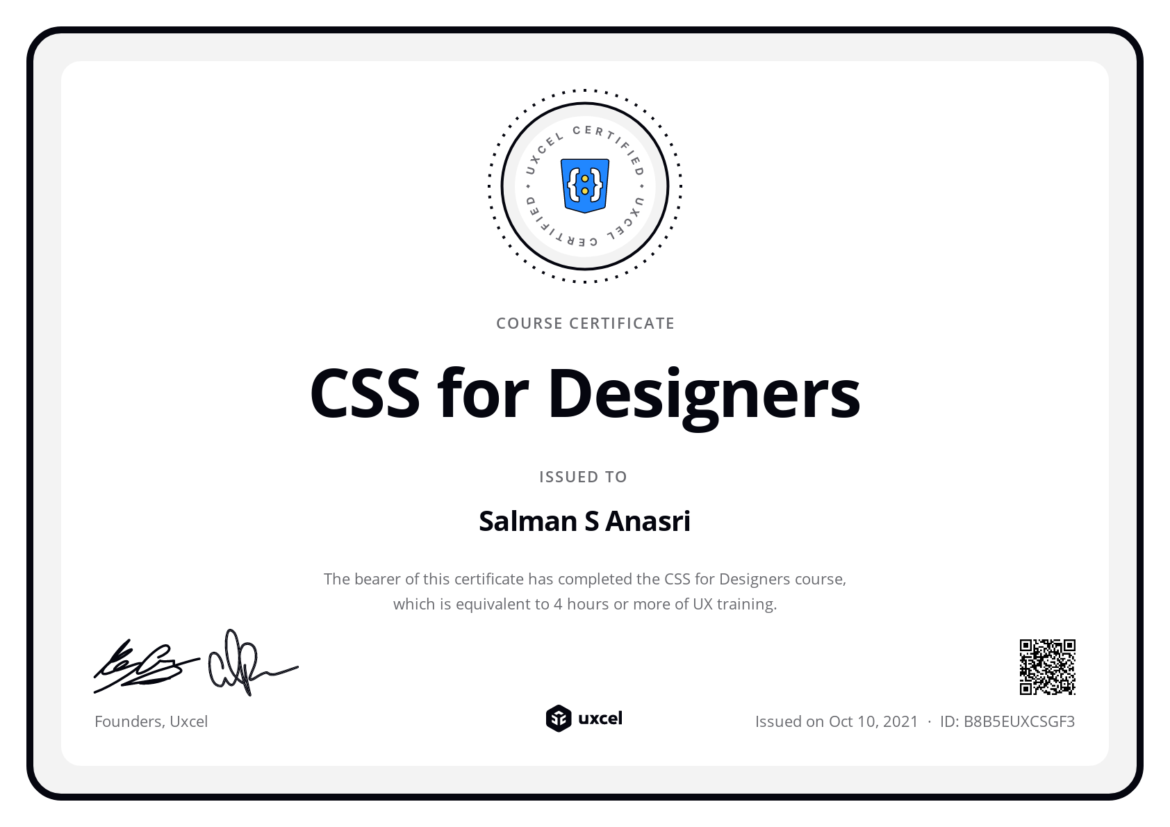 Salman S Anasri's certificate